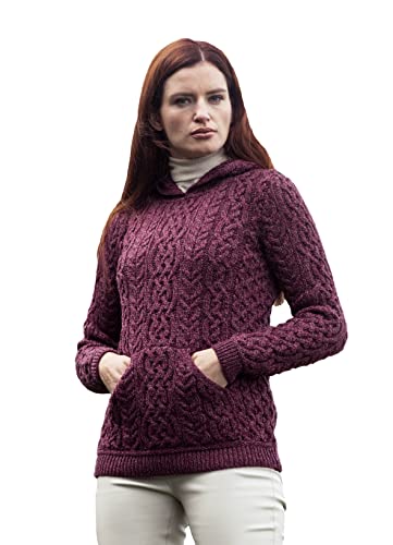 Aran Crafts Irish Kangaroo Pocket Hoodie, 100% Merinowolle (HD5028), Violett - Purple Marl, 38 von Aran Crafts