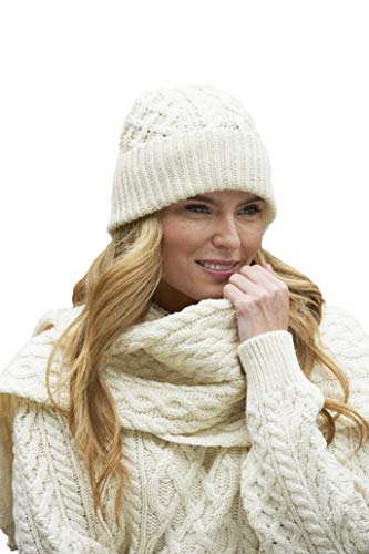 Aran Crafts Irish Soft Cable Knitted Wool Trellis Pattern Scarf (X4840-NAT) von Aran Crafts