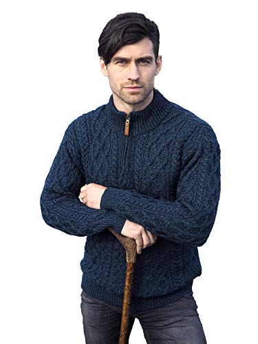 Aran Crafts Irish Soft Herren Jacke mit Zopfstrick, Reißverschluss am Hals (100% Merinowolle) Gr. XX-Large, Sherwood von Aran Crafts