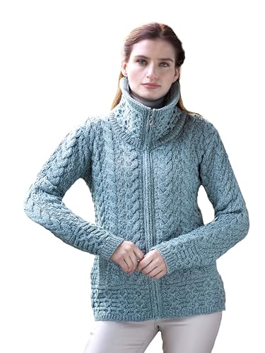 Aran Crafts Ladies Double Collar Zip Cardigan Mermaid Blue von Aran Crafts