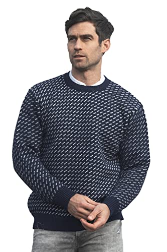 Aran Crafts Norwegischer Herrenpullover, marineblau / weiß, Large von Aran Crafts