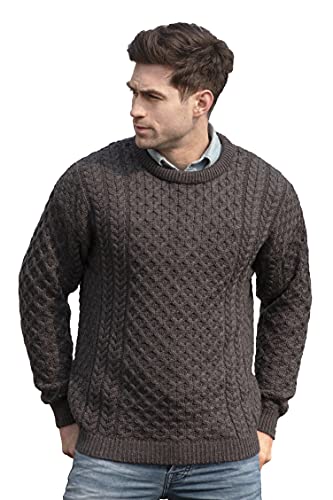 Aran Crafts Unisex irischer Zopfstrickpullover mit Rundhalsausschnitt (100% Merinowolle), Dunkelgrau, L von Aran Crafts