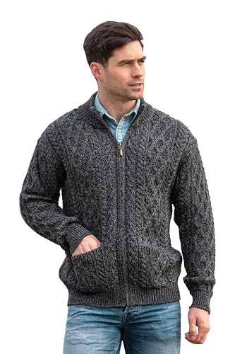 Aran Zip Cable Mens Cardigan Charcoal von Aran Crafts