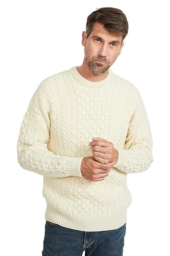 Carraig Donn McLaughlin's Irish Shop/Aran Pullover Schurwolle, Wollweiß, S von Aran Woollen Mills