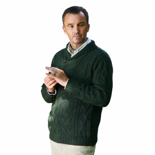 Shawl Collar Aran Sweater Green von Aran Crafts