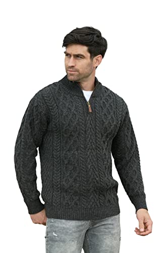 Zip Neck Aran Sweater Charcoal von Aran Crafts