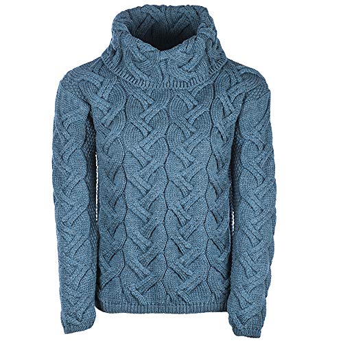 100% Superweicher Merinowolle Chunky Zopfmuster Aran Pullover, in Natur/Ozeangrau/Meeresblau (Meeresblau, XX-Large) von Aran Woollen Mills