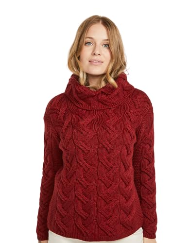 100% Superweicher Merinowolle Chunky Zopfmuster Aran Pullover, in Natur/Ozeangrau/Meeresblau (RUA Rot, M) von Aran Woollen Mills