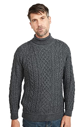 Aran Irish Pullover für Herren Stehkragen Zopfstrick Pullover aus 100% superweicher Merinowolle, hergestellt in Irland Aran Irish Pullover für Herren Stehkragen Zopfstrick Pullover aus 100% superweicher Merinowolle, hergestellt in Irland von Aran Woollen Mills