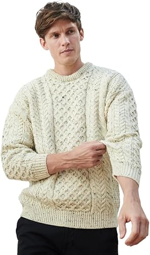 Aran Woollen Mills Pullover, 100% Reine Wolle, Oatmeal (Naturgefleckt, L) von Aran Woollen Mills