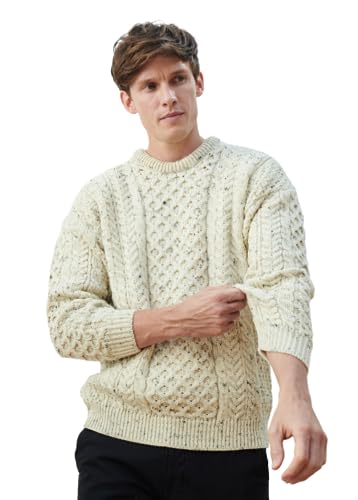 Aran Woollen Mills Pullover, 100% Reine Wolle, Oatmeal (Naturgefleckt, M) von Aran Woollen Mills