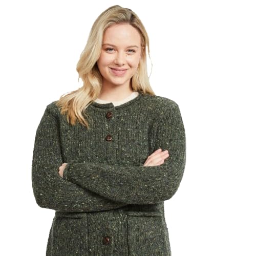 Aran Strickjacke Oliv aus edlem Tweedgarn, Gr.M Damen von Aran Woollen Mills