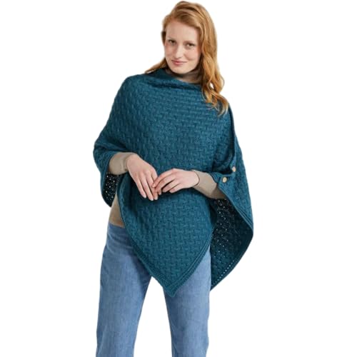 Aran Super Soft Merino Buttoned 3-Ways-to-Wear Cape, Blue Colour von Aran Woollen Mills