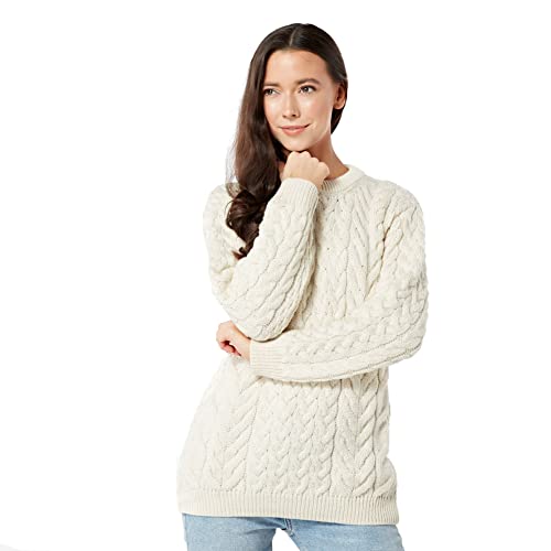 Aran Wollelen Mills Supersoft Kabel und Webart Aran Pullover Beige L von Aran Woollen Mills