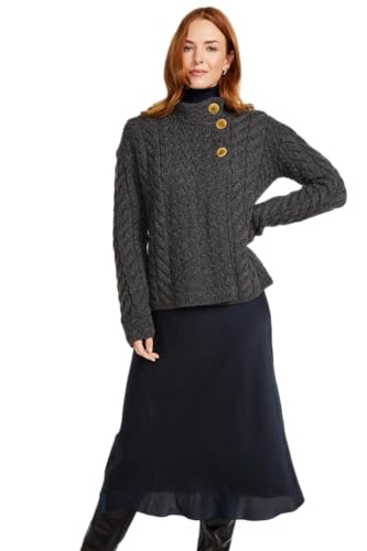 Aran Woollen Mills Asymmetrische irische Strickjacke mit Mehreren Zopfmuster, Schiefergrau, XX-Large von Aran Woollen Mills