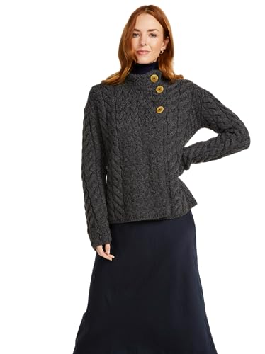 Aran Woollen Mills Damen Irische Multi-Cable-Wolljacke (Schiefergrau, S) von Aran Woollen Mills
