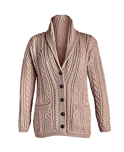 Aran Woollen Mills Damen Strickjacke aus irischer Wolle mit vielen Zöpfen von Aran Woollen Mills