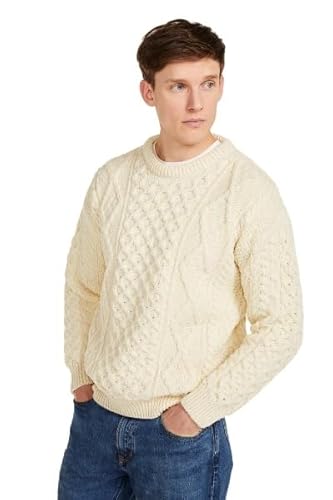 Aran Woollen Mills Herren Wollpullover Fischerpullover Made in Irland (DE/NL/SE/PL, Alphanumerisch, XL, Regular, Regular, Natur) von Aran Woollen Mills