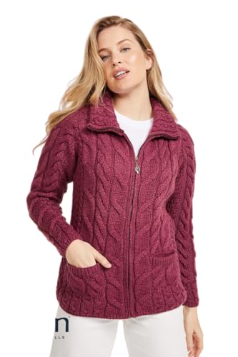 Aran Woollen Mills Irisch Strickjacke-Pullover aus Merinowolle mit Reißverschluss und Stehkragen, hergestellt in Irland (Marmelade, L) von Aran Woollen Mills