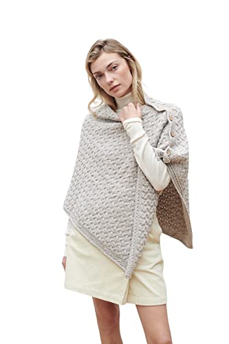 Aran Woollen Mills Irisches Cape/Poncho aus Merinowolle in Supersoft (Getoastete Haferflocken) von Aran Woollen Mills