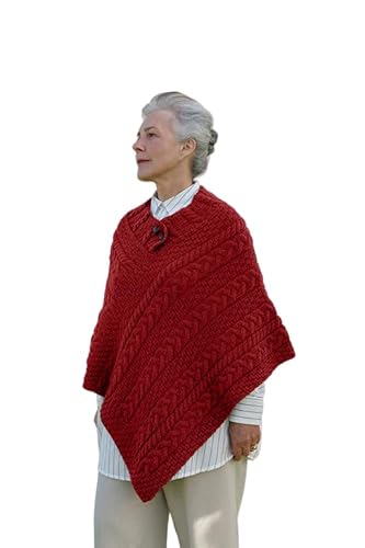 Aran Woollen Mills Irish Aran Strickponcho mit Knöpfen | 100% superweiche Merinowolle Fisherman Cape Wrap für Damen von Aran Woollen Mills