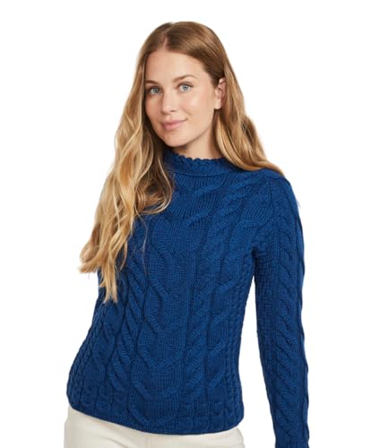 Aran Woollen Mills Ladies Irish Multi Cabled Raglan Super Soft Merino Wool Sweater (Blau, M) von Aran Woollen Mills