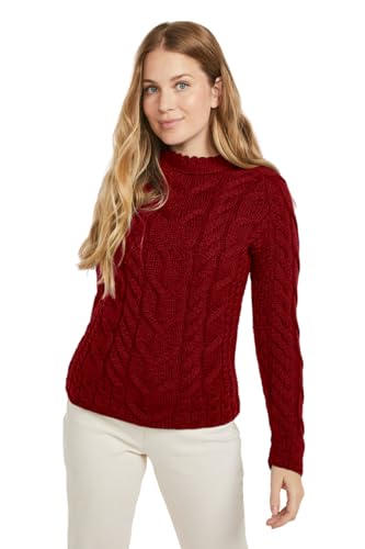 Aran Woollen Mills Ladies Irish Multi Cabled Raglan Super Soft Merino Wool Sweater (RUA Rot, M) von Aran Woollen Mills