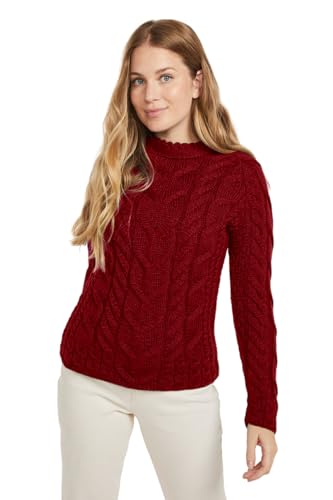 Aran Woollen Mills Ladies Irish Multi Cabled Raglan Super Soft Merino Wool Sweater (RUA Rot, XL) von Aran Woollen Mills