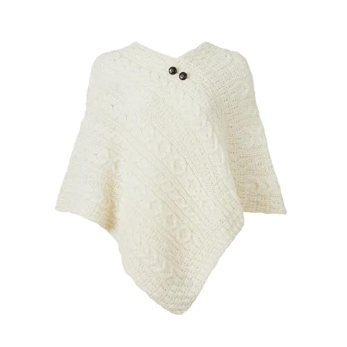 Aran Woollen Mills Natürlicher Poncho mit Knopfdetail, weiß, One size von Aran Woollen Mills