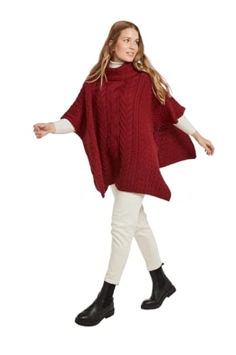 Aran Woollen Mills Supersoft Merinowolle Poncho mit Wasserfallausschnitt für Damen (RUA Rot) von Aran Woollen Mills