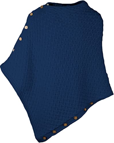 Aran Woollen Mills Superweicher Irischer Poncho aus Merinowolle, geknöpft, Blau (Ink Blue), Einheitsgröße von Aran Woollen Mills