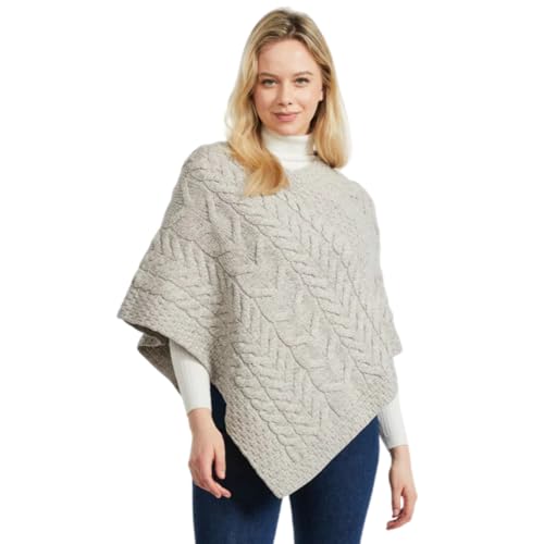 Aran Woollen Mills Superweicher Stilvoll Poncho aus 100% Merinowolle (Haferflocken) von Aran Woollen Mills