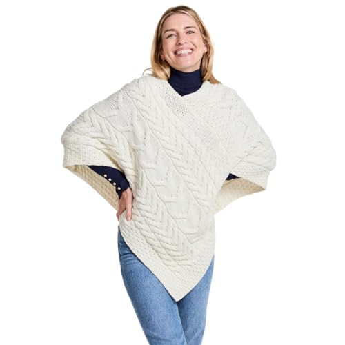 Aran Woollen Mills Superweicher Stilvoll Poncho aus 100% Merinowolle (Natur) von Aran Woollen Mills