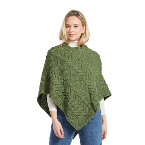 Aran Woollen Mills Superweicher Stilvoll Poncho aus 100% Merinowolle (Wiesengrün) von Aran Woollen Mills