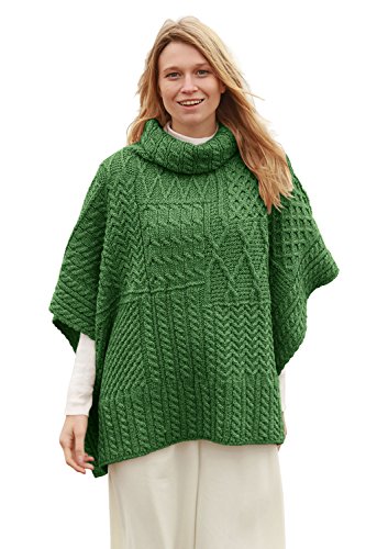 Arran Woolen Mills Irischer Merinowolle Aran Strick Poncho, Grün, Einheitsgröße von Aran Woollen Mills