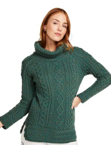 Carraig Donn Damen Belüfteter Rollkragenpullover aus Merinowolle (Grün, M) von Aran Woollen Mills