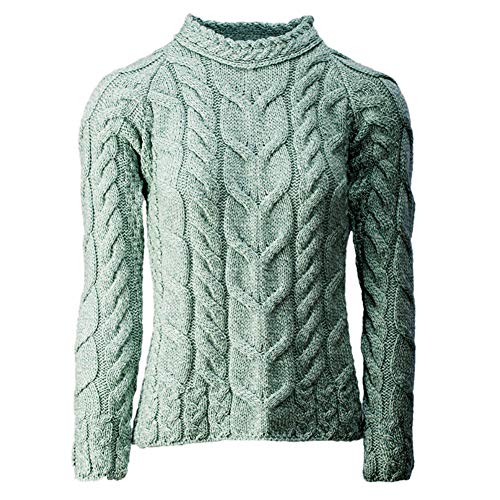 Carraig Donn Damen Irish Multi-verkabelt Raglan Super Soft Merino Wollpullover, Hellgrün, L von Aran Woollen Mills