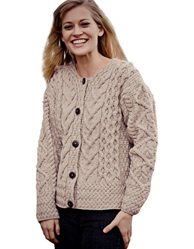 Carraig Donn Große irische Wolljacke für Damen (Beige, L) von Aran Woollen Mills