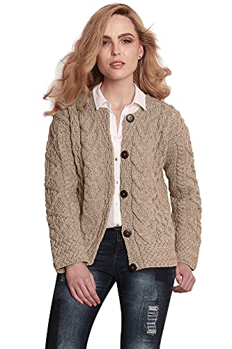 Carraig Donn Große irische Wolljacke für Damen (Beige, XXL) von Aran Woollen Mills