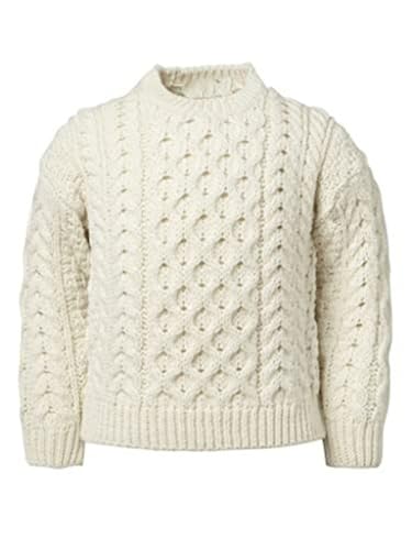 Carraig Donn Kinder Irischer Wollpullover mit Rundhalsausschnitt aus Wolle (Natürlich, S) von Aran Woollen Mills
