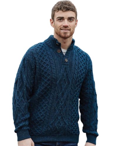 Irischer Diamantmuster Herren Pullover aus 100% Merinowolle (Atlantic, L) von Aran Woollen Mills