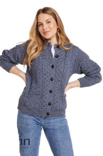 Irischer Wollfäller-Cardigan-Pullover aus Wolle (Navy, XL) von Aran Woollen Mills