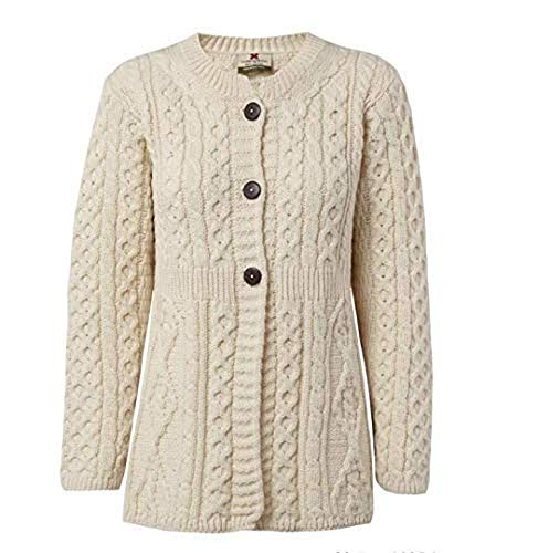 Irish Aran Knit White Medium Cardigan von Aran Woollen Mills