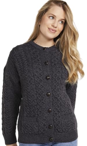 Irish Aran Wool Lumber Jacket Cardigan Sweater (XX-Large, Derby) von Aran Woollen Mills