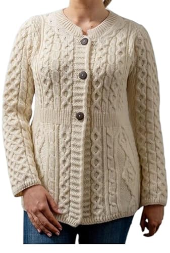 Ladies Irish Aran Knit White Xtra Large Cardigan von Aran Woollen Mills