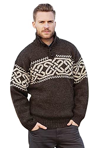 McLaughlin's Irish Shop Herren Wollpullover Celtic-Braunmeliert-XXL von Aran Woollen Mills