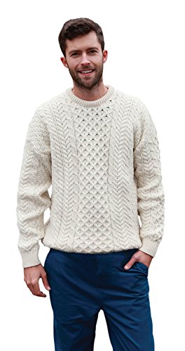 Siopa Irishes Aran Langarmshirt weiss, Gebrochen Weiß, XXL von Aran Woollen Mills