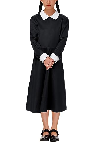 Arankhiger Halloween Mädchen Schwarz Party Kleid Wendesdeiy Vintage Kleid Ghotic Karneval Kleid 152 von Arankhiger