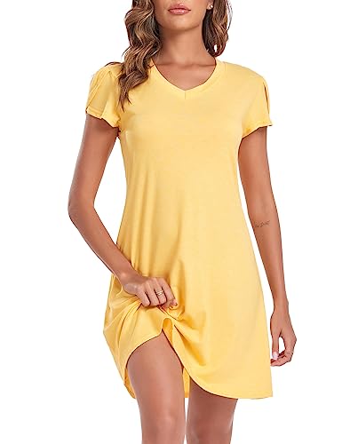 Aranmei Damen Nachtwäsche Kurzarm Baumwolle Nachthemd Full Slip Nachthemd Loungewear Nachtwäsche Nachthemd, gelb, 36 von Aranmei