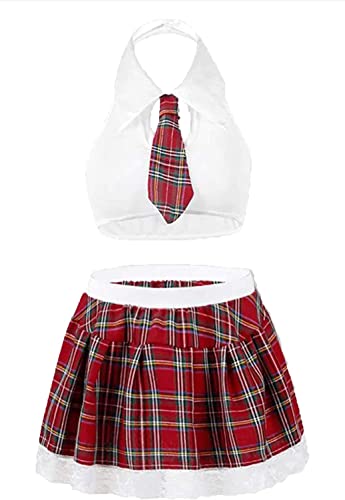 Aranmei Schulmädchen-Kostüm Sexy Dessous-Set Cosplay Student Karierte Uniform Kostüme Outfit - Weiß - Medium von Aranmei